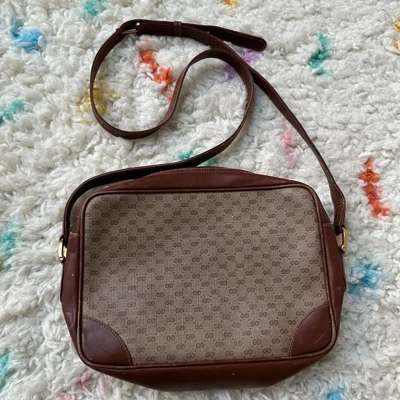 Vintage Gucci Leather Coated Canvas GG Crossbody Bag